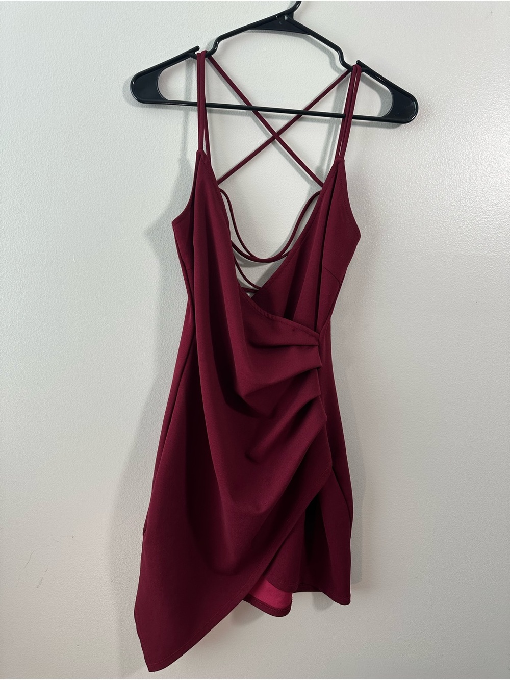 VNTG Burgundy Strappy Draped Mini Dress